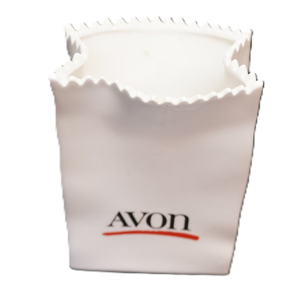 Avon Ceramic Paper Bag Makeup Brush Vase 1986 100 Years Anniversary