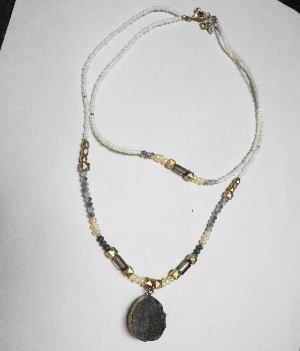 Amethyst Druzy Pendant Freshwater Pearl Necklace