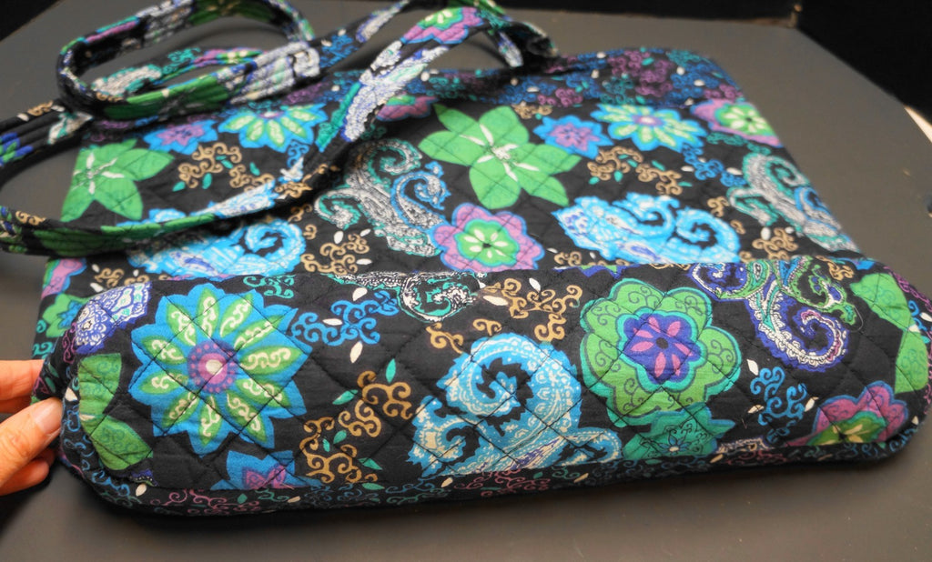 Main Street Blues Quilted Cotton Blue Purple Green Floral Print Tote Bag