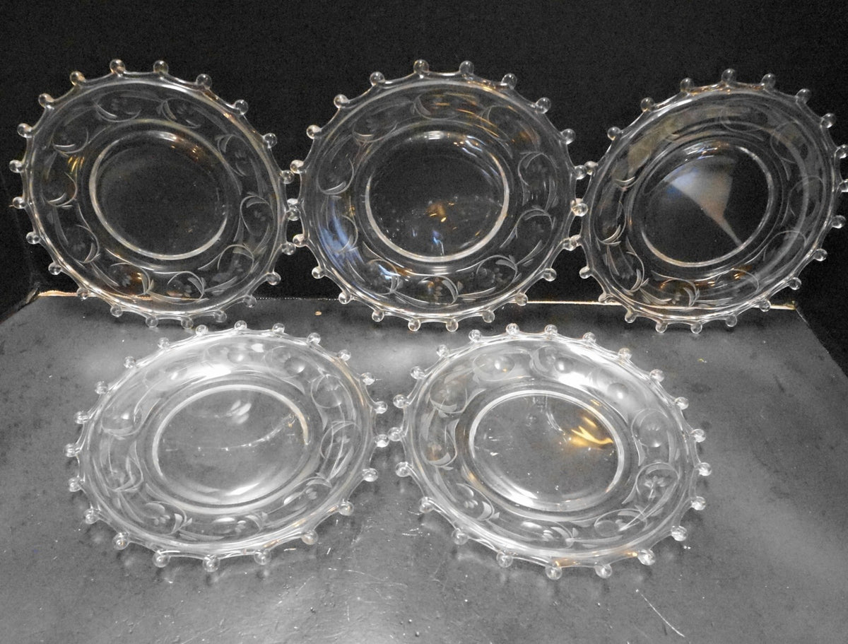 Heisey Moonglo Moonglow Cut 5040 Stem Lariat Blown Glass Luncheon Plates Set of
