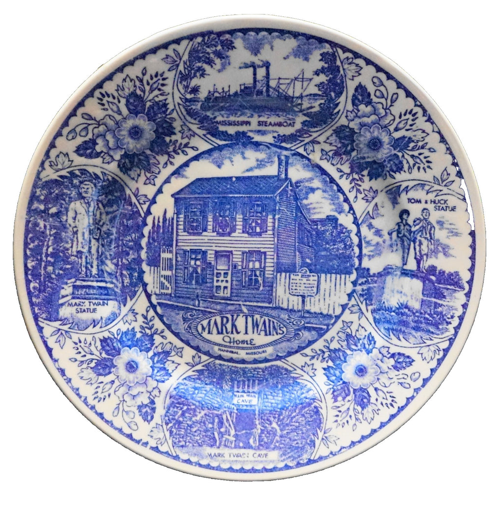Mark Twain's Home Hannibal Missouri Blue Souvenir Plate Made in Japan