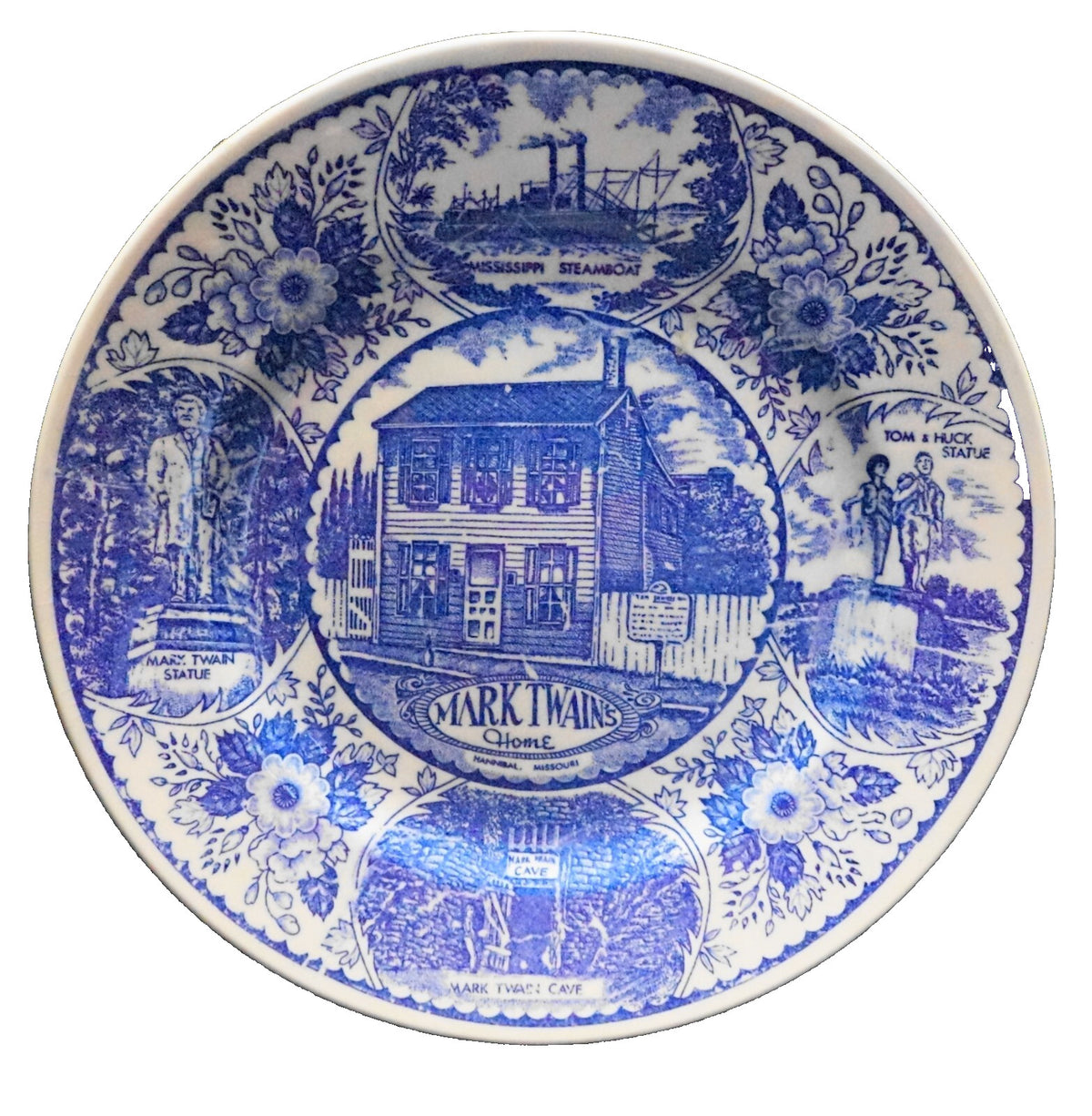 Mark Twain's Home Hannibal Missouri Blue Souvenir Plate Made in Japan
