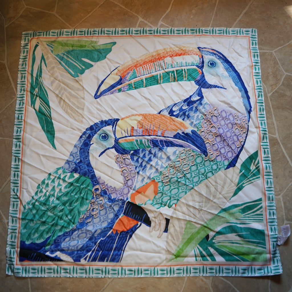 Chico's Island Motif Tropical Toucan Square Scarf 2025 35 IN