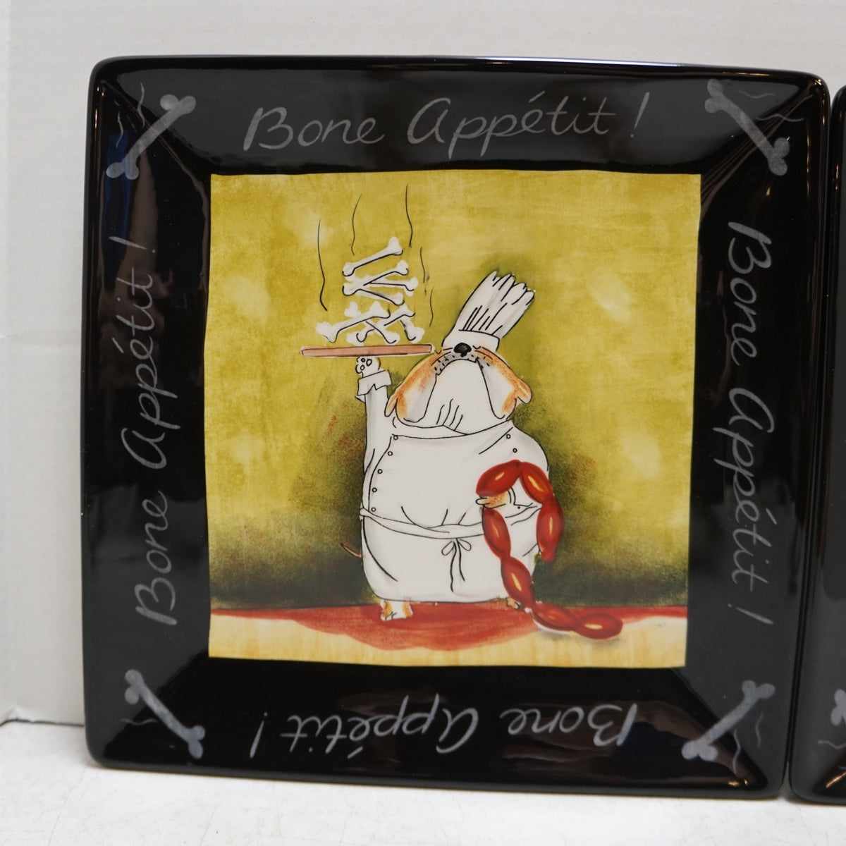 Bone Appetit! Certified International Square Dessert Plates 9 1/2 IN Dog Chefs