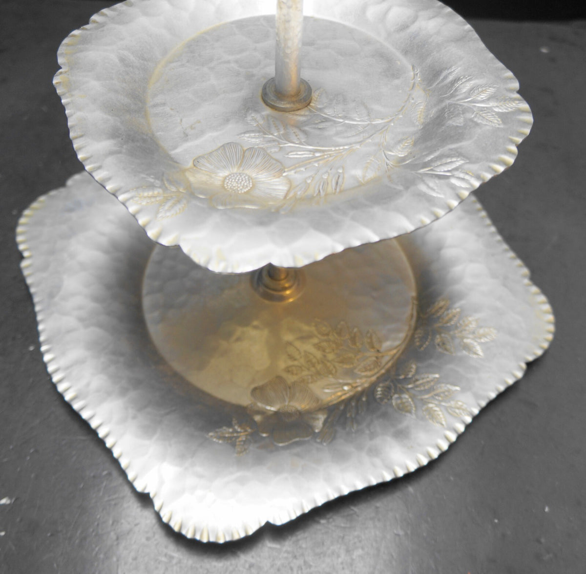 Continental Silver Co. Wild Rose Hammered Aluminum Tidbit Server Two Tier