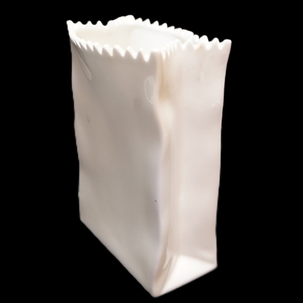 Avon Ceramic Paper Bag Makeup Brush Vase 1986 100 Years Anniversary