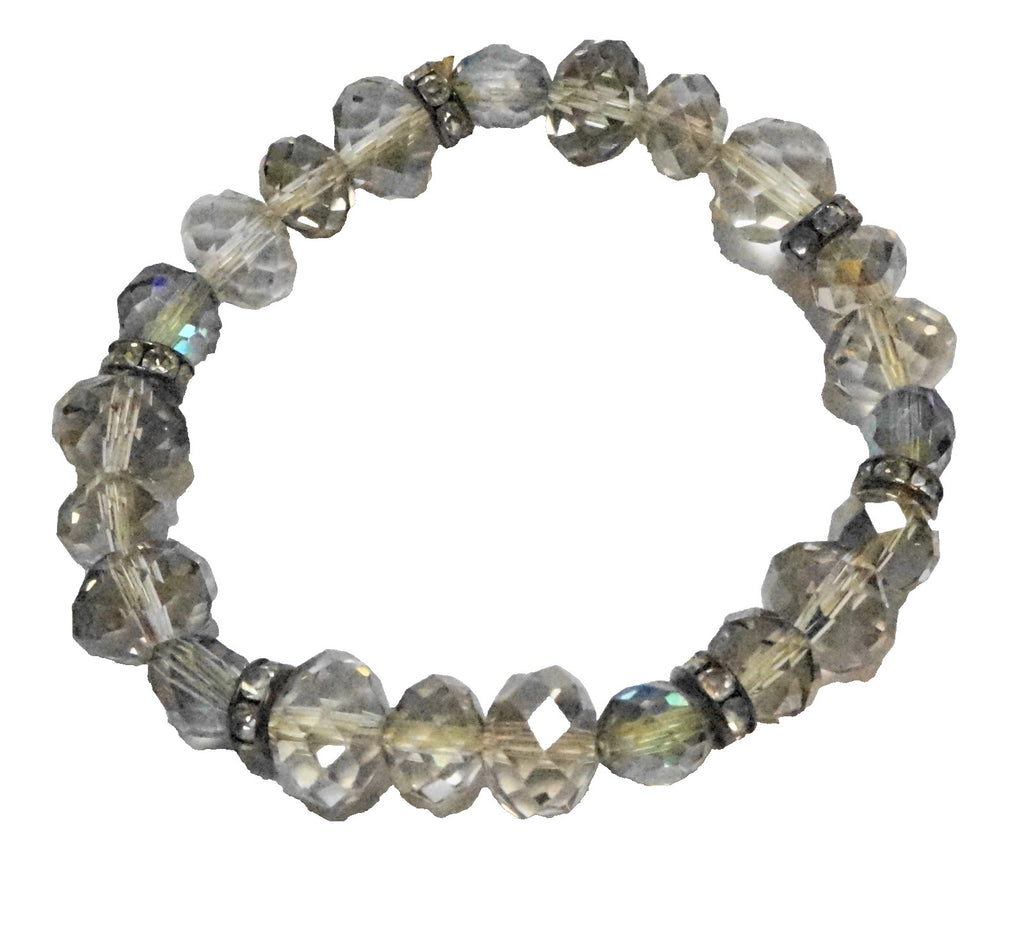 Clear Gray Faceted Crystal Beads Stretch Bracelet