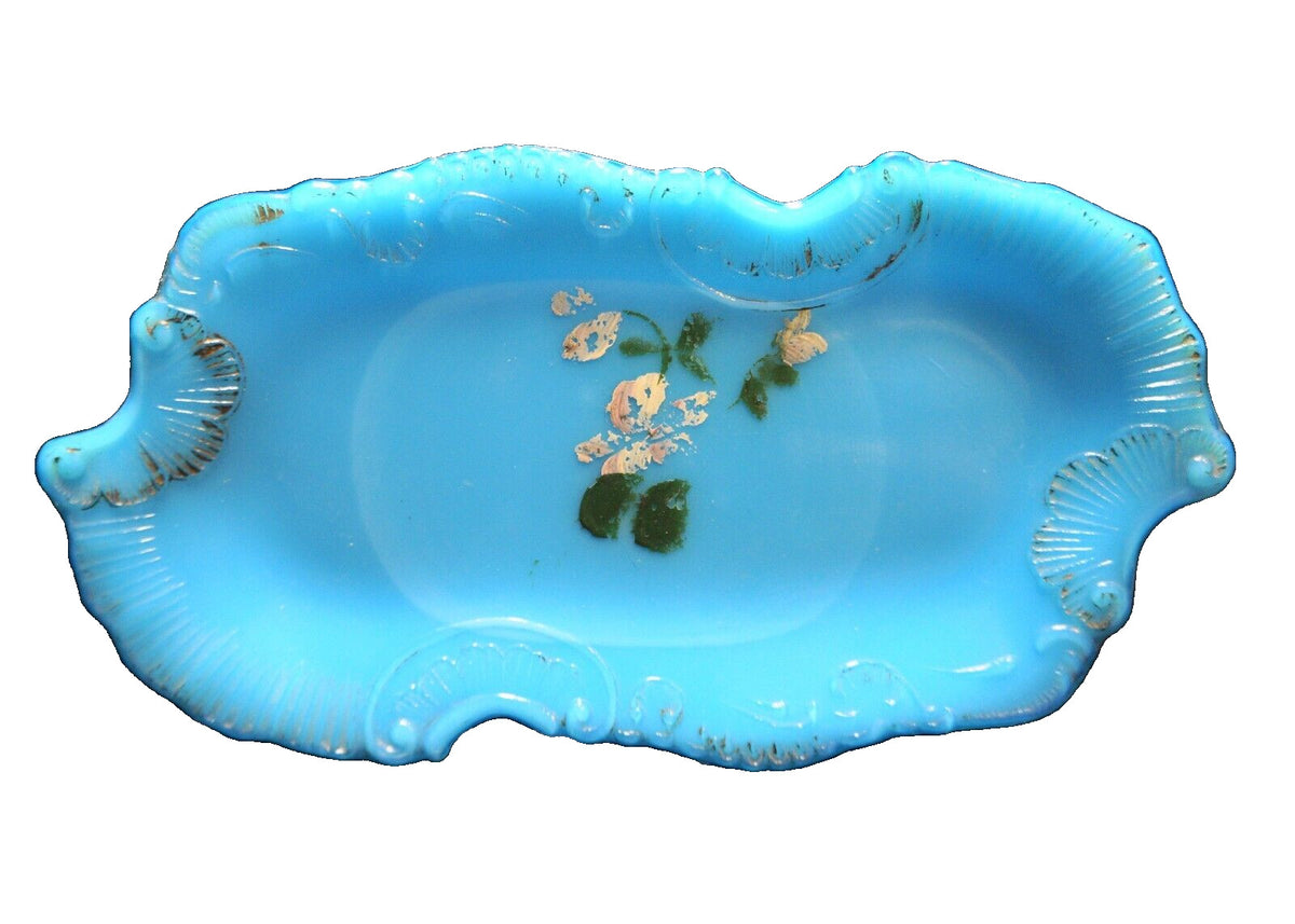 Dithridge EAPG Victorian Opaline Blue Milk Glass Dresser Vanity Tray