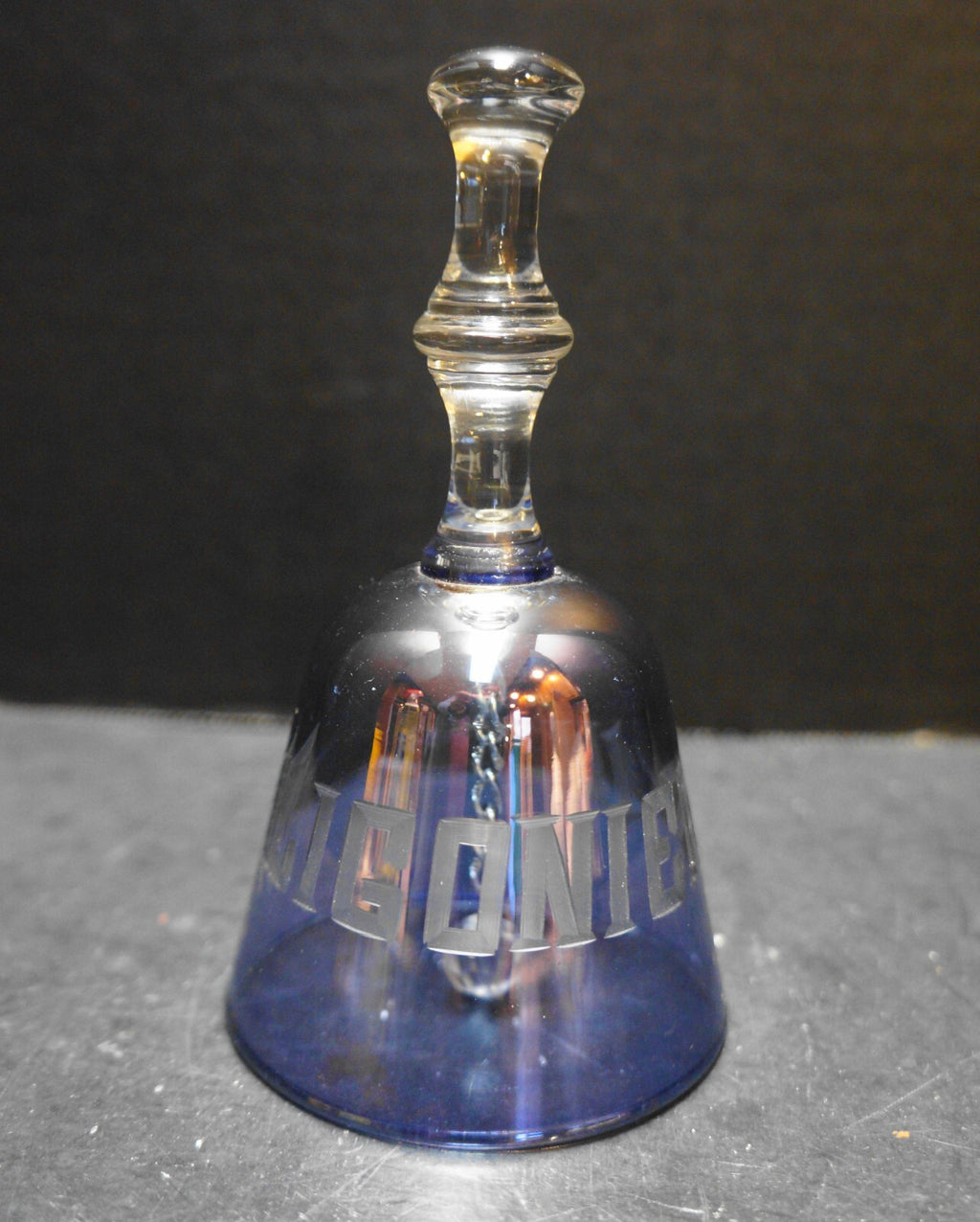 Ligonier, IN Iridescent Blue Purple Cut Glass Souvenir Bell