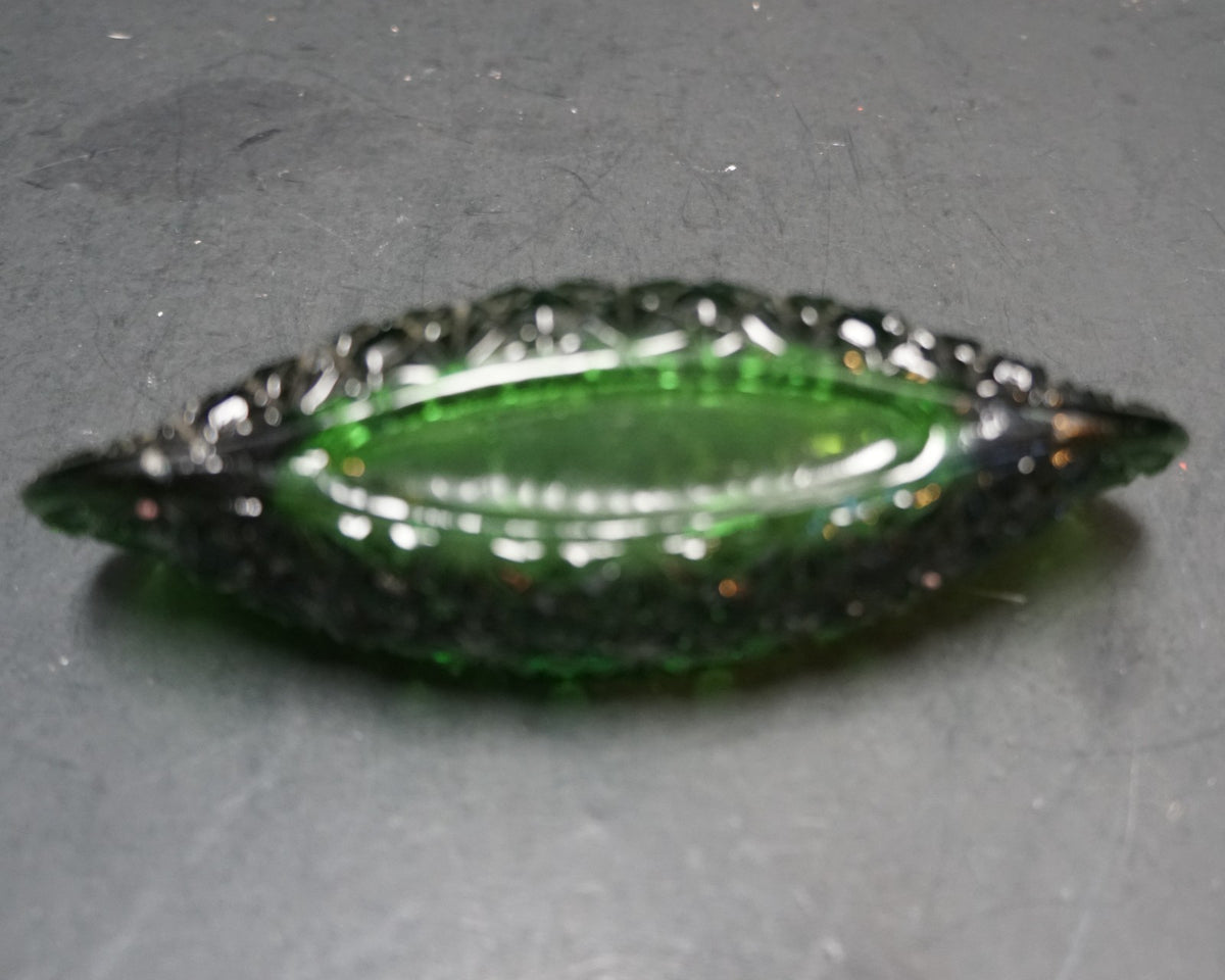 SOLD Emerald Green Daisy & Button Glass Canoe