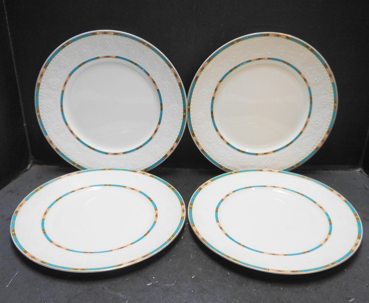 Alfred Meakin Floral Embossed Blue Floral Band Dinner Plates Set of 4 Early 1900