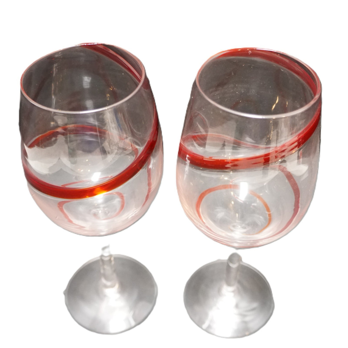 Pier 1 Swirline Red Water Goblets Glasses Pair