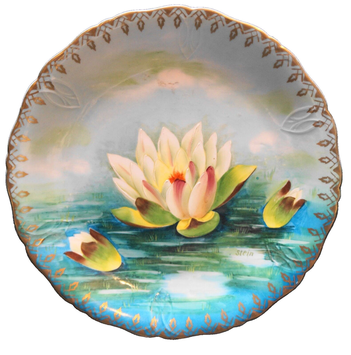 Beyer & Bock Water Lily Hand Painted Artist Signed Stein Porcelain Plate Prussia