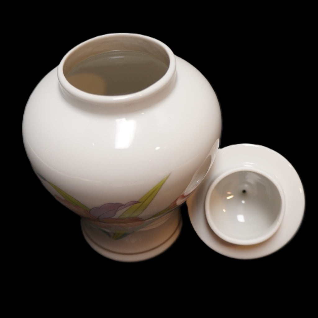 Otagiri Orchid Mist Ginger Jar 8 IN Pastel Flowers on White