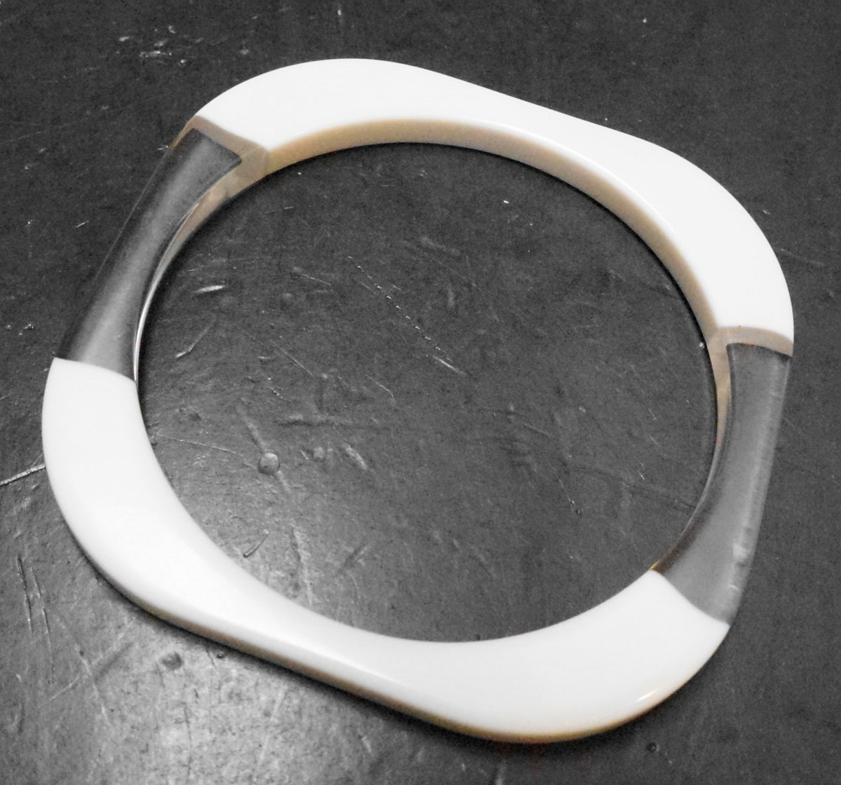 White Lucite Clear Color Block Square Bangle Bracelet
