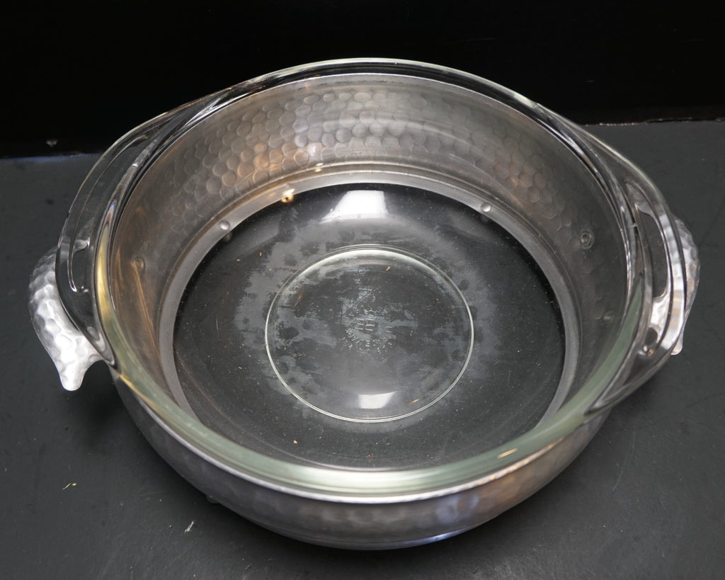 Hammered Aluminum Pyrex Liner Casserole Dish Midcentury