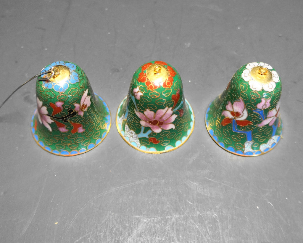 Lillian Vernon Green Cloisonne Bells Ornaments Set of 3