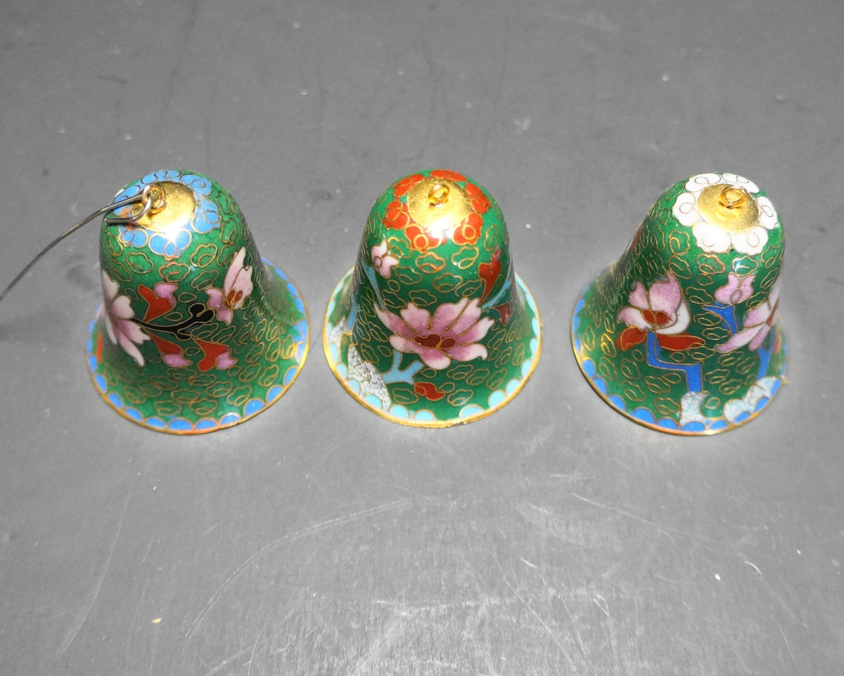 Lillian Vernon Green Cloisonne Bells Ornaments Set of 3