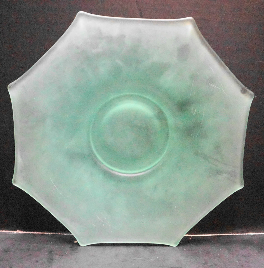 Apple Green Depression Glass Stretch Frosted Satin Octagon Plate