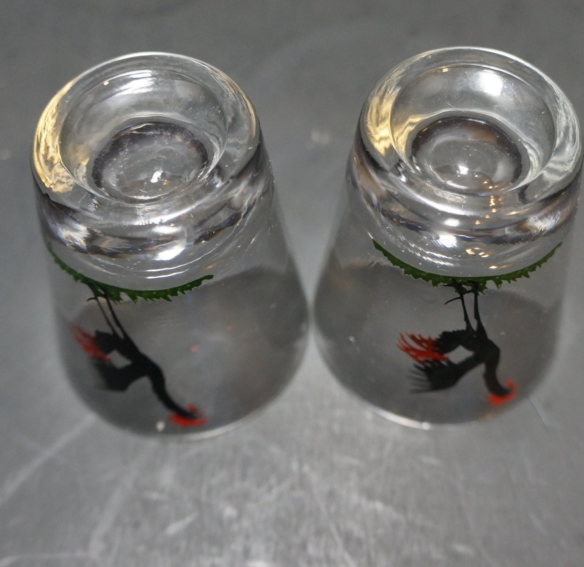 Federal Glass Crowing Rooster Shot Glasses Pair MCM