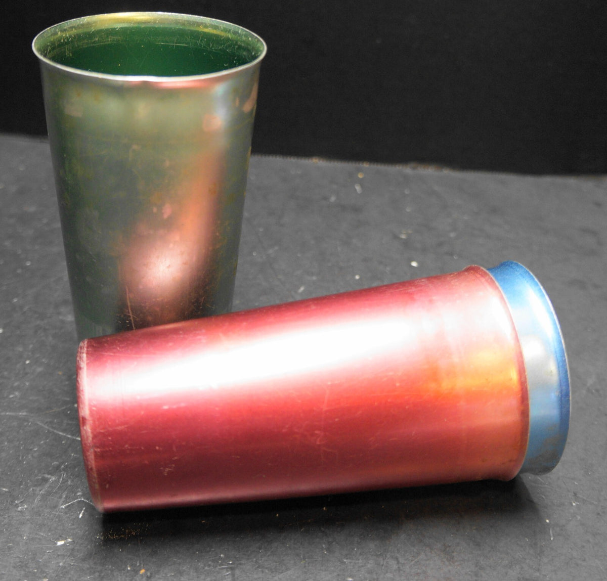 Green Aluminum Pitcher Three Colored Tumblers Set