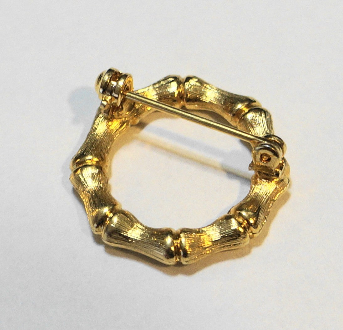 Avon Brushed Gold Tone Bamboo Circle Pin