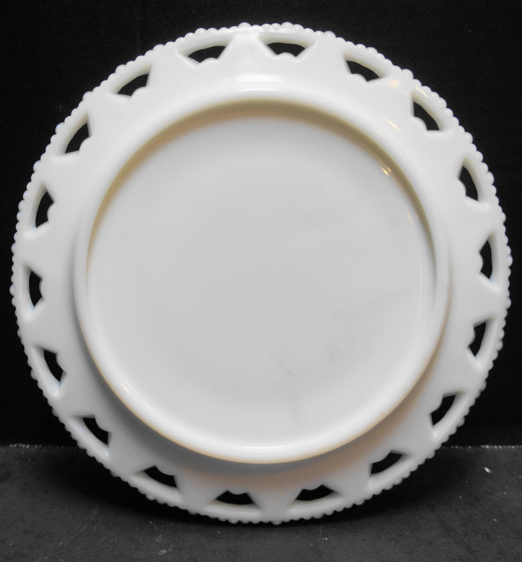 Kemple White Milk Glass Hand Painted Pear Lace Edge Hearts Beaded Plate
