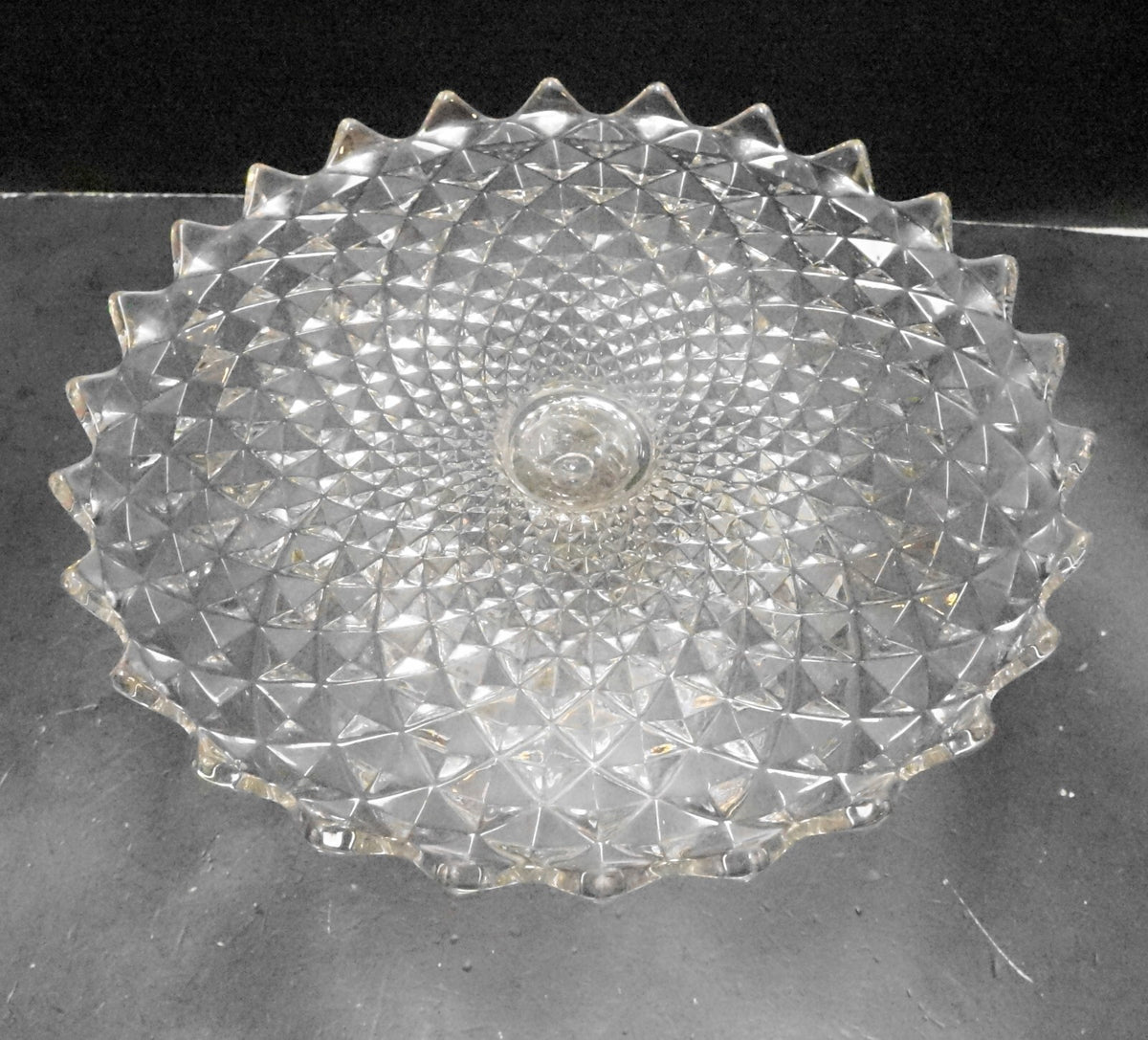 Sawtooth Diamond Point Pressed Glass Cake Stand Clear