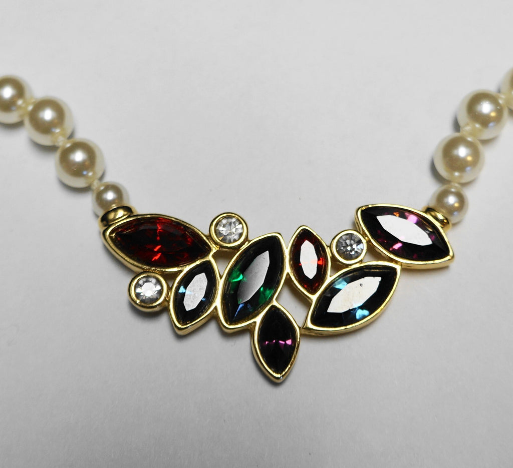Swarovski Crystal Rhinestone Glass Faux Pearl Necklace Vintage