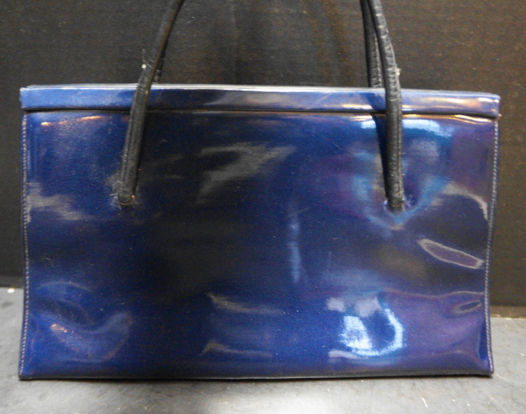 Lennox Bags Navy Blue Vinyl Trapezoid Purse