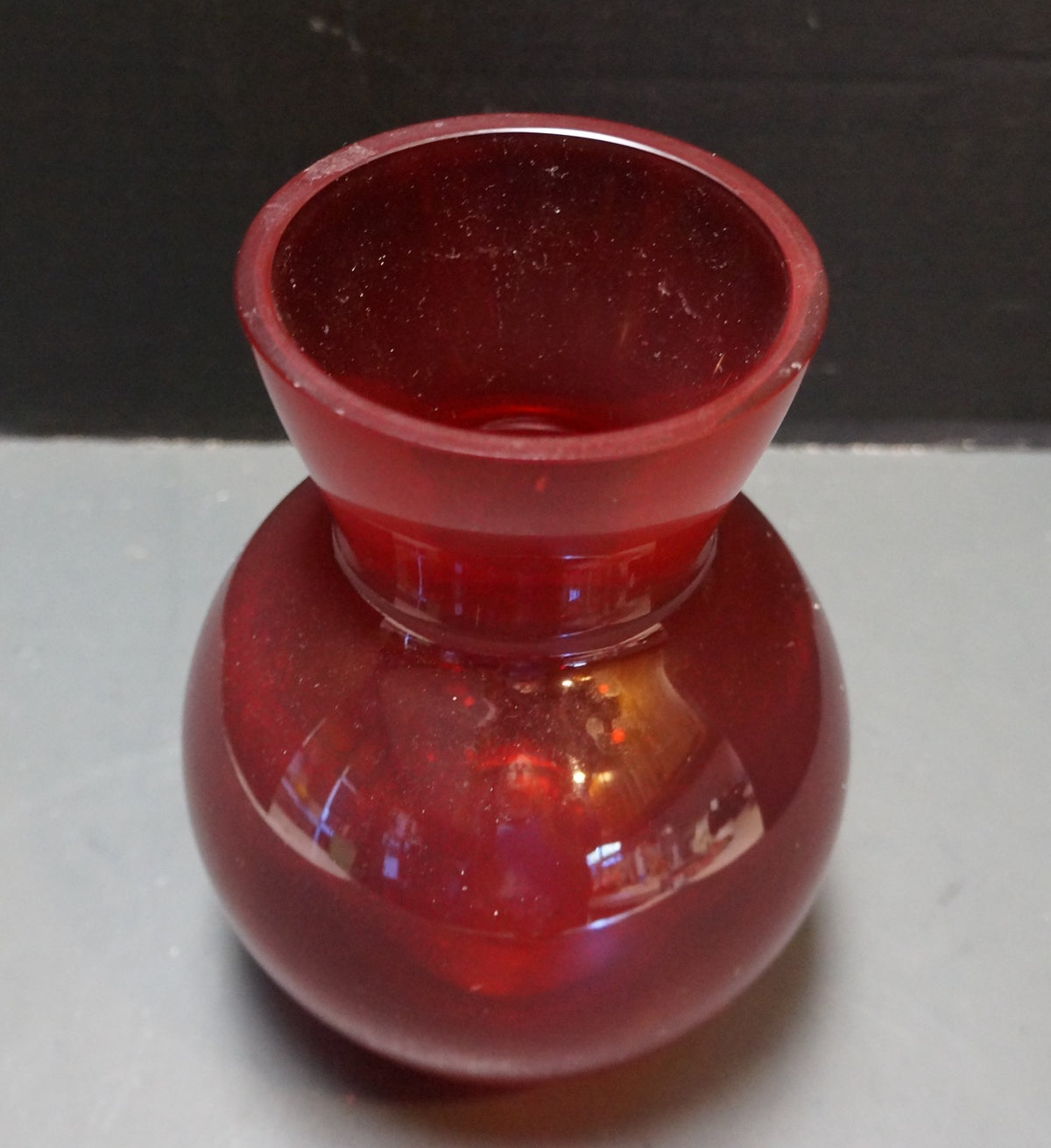 Ruby Red Glass Vase Ground Rim 7 3/4 IN