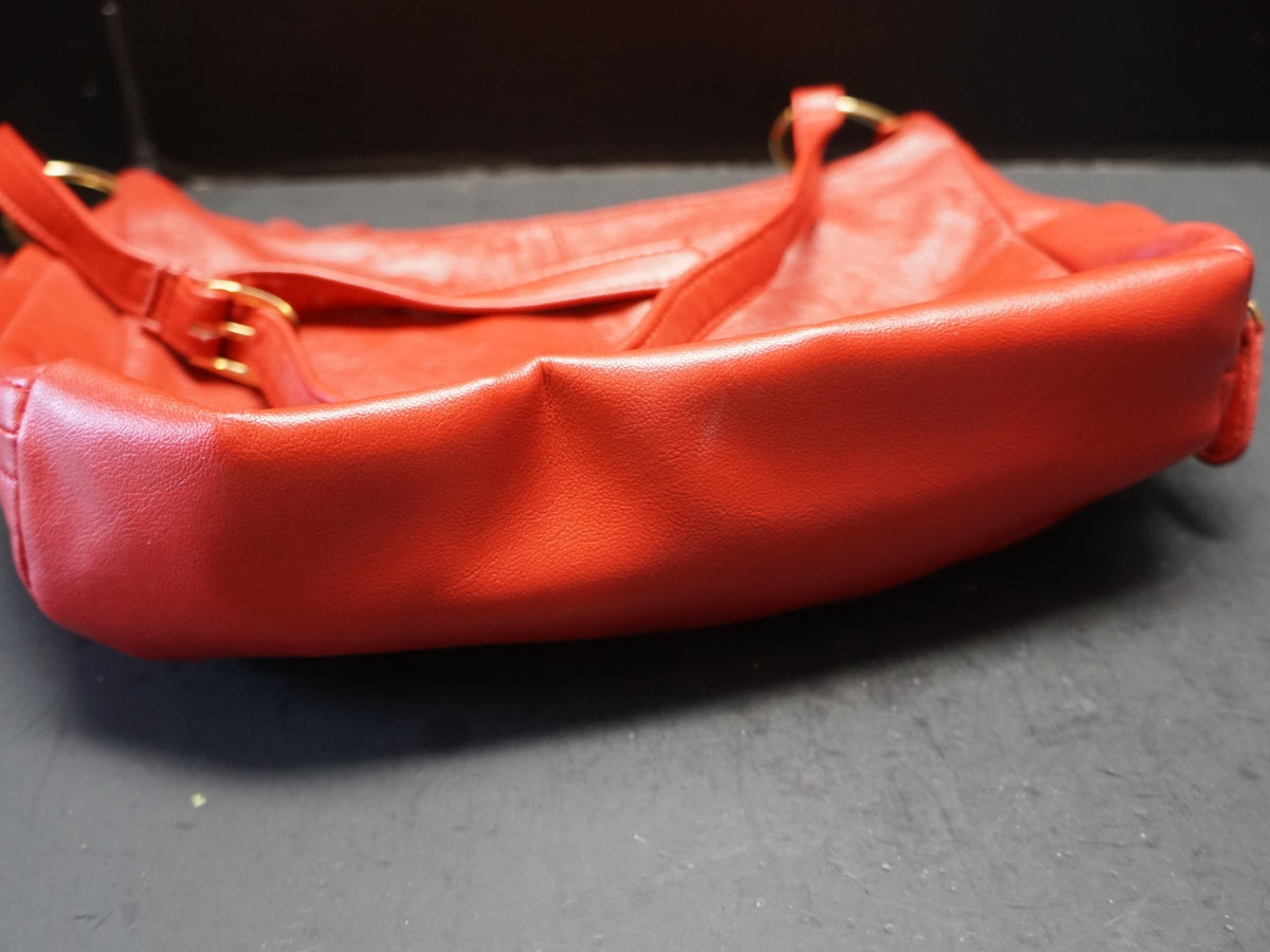 Red Leather Shoulder Bag Purse Adjustable Strap