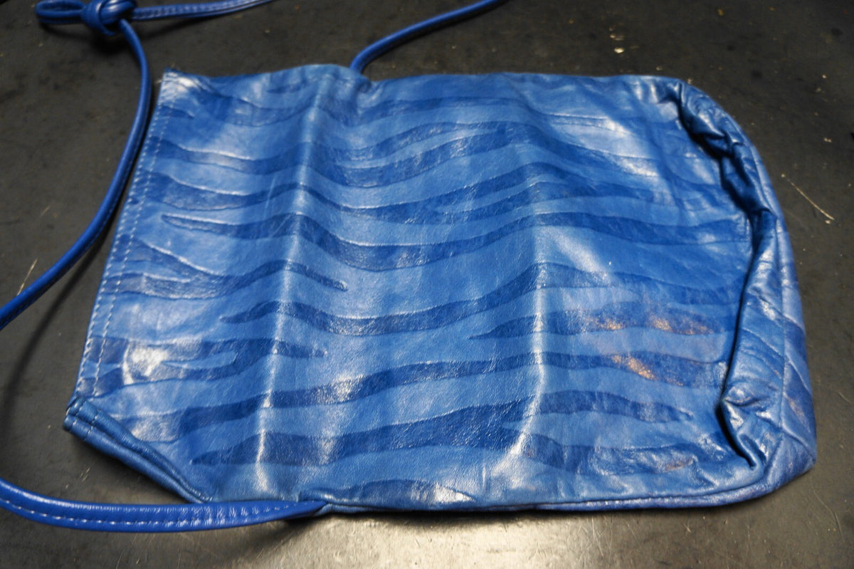 Blue Embossed Leather Pouch Purse Shoulder Bag