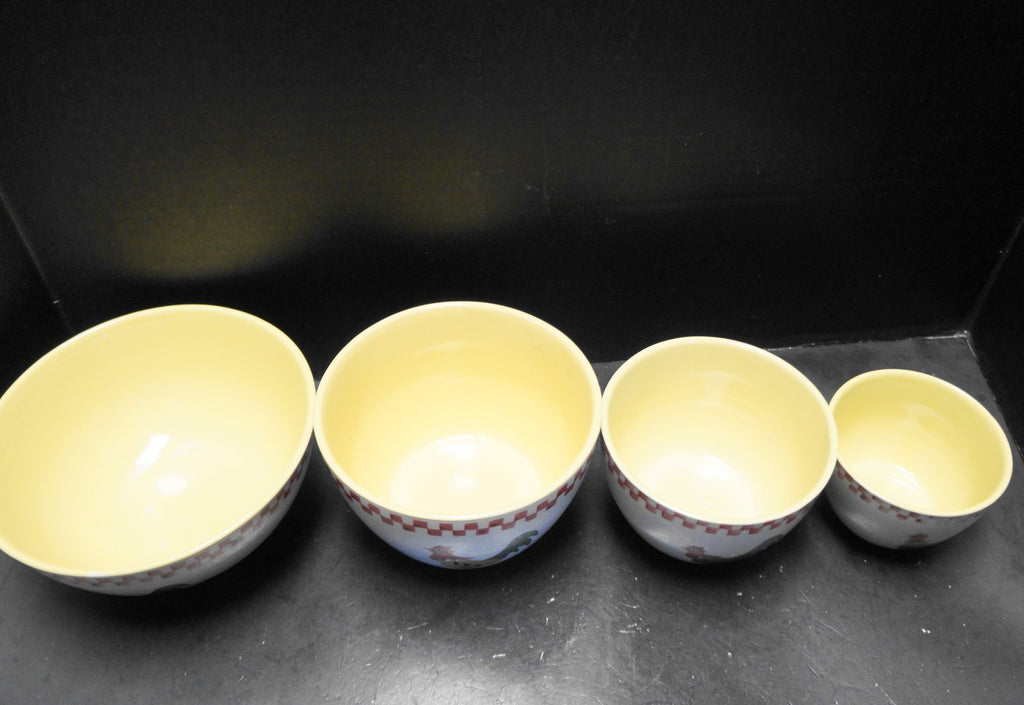 Rooster Chicken Hand Painted Mixing Bowls Set of 4 Made in China