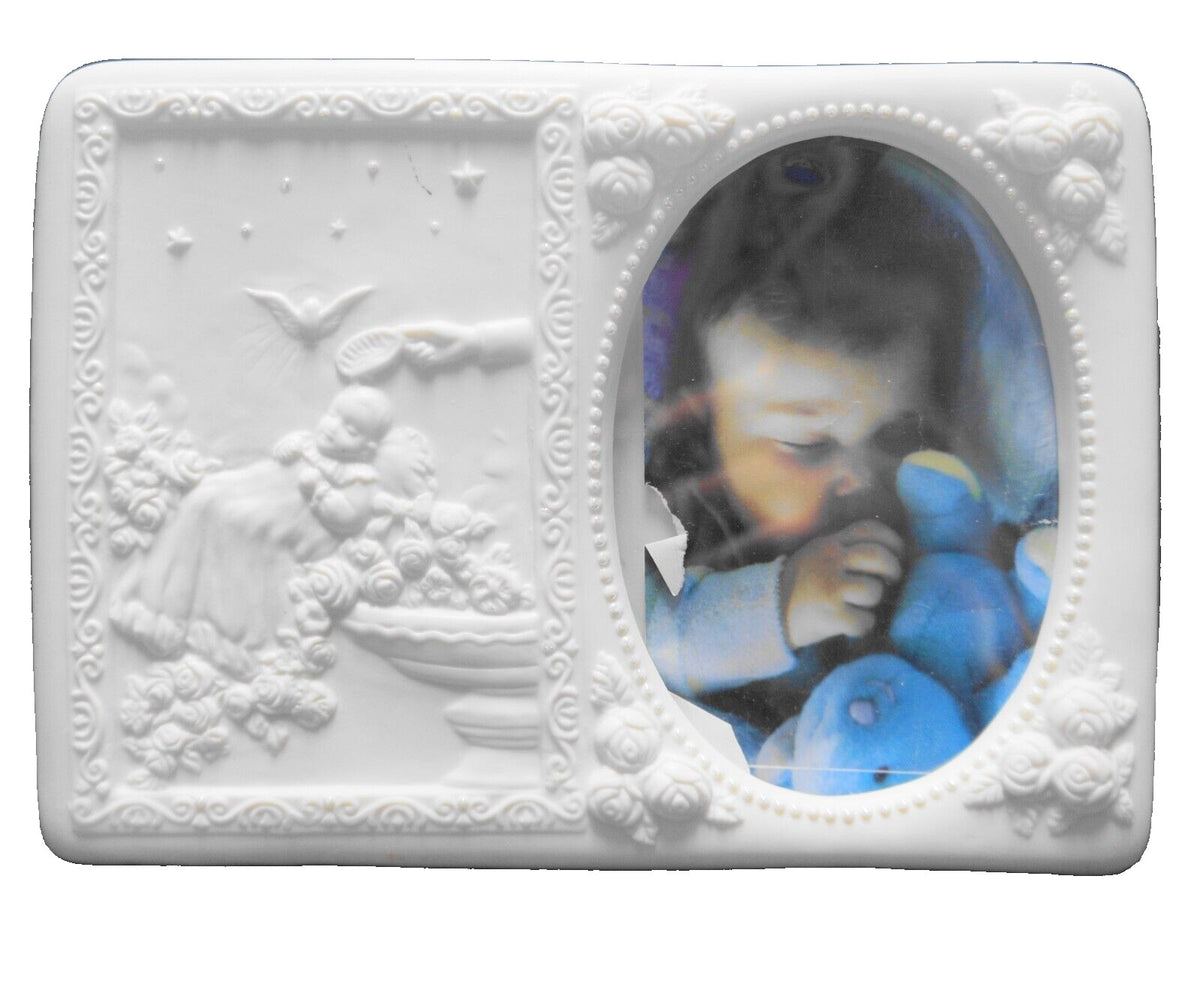 White Bisque Porcelain Baby Photo Picture Frame Lamp No Bulb