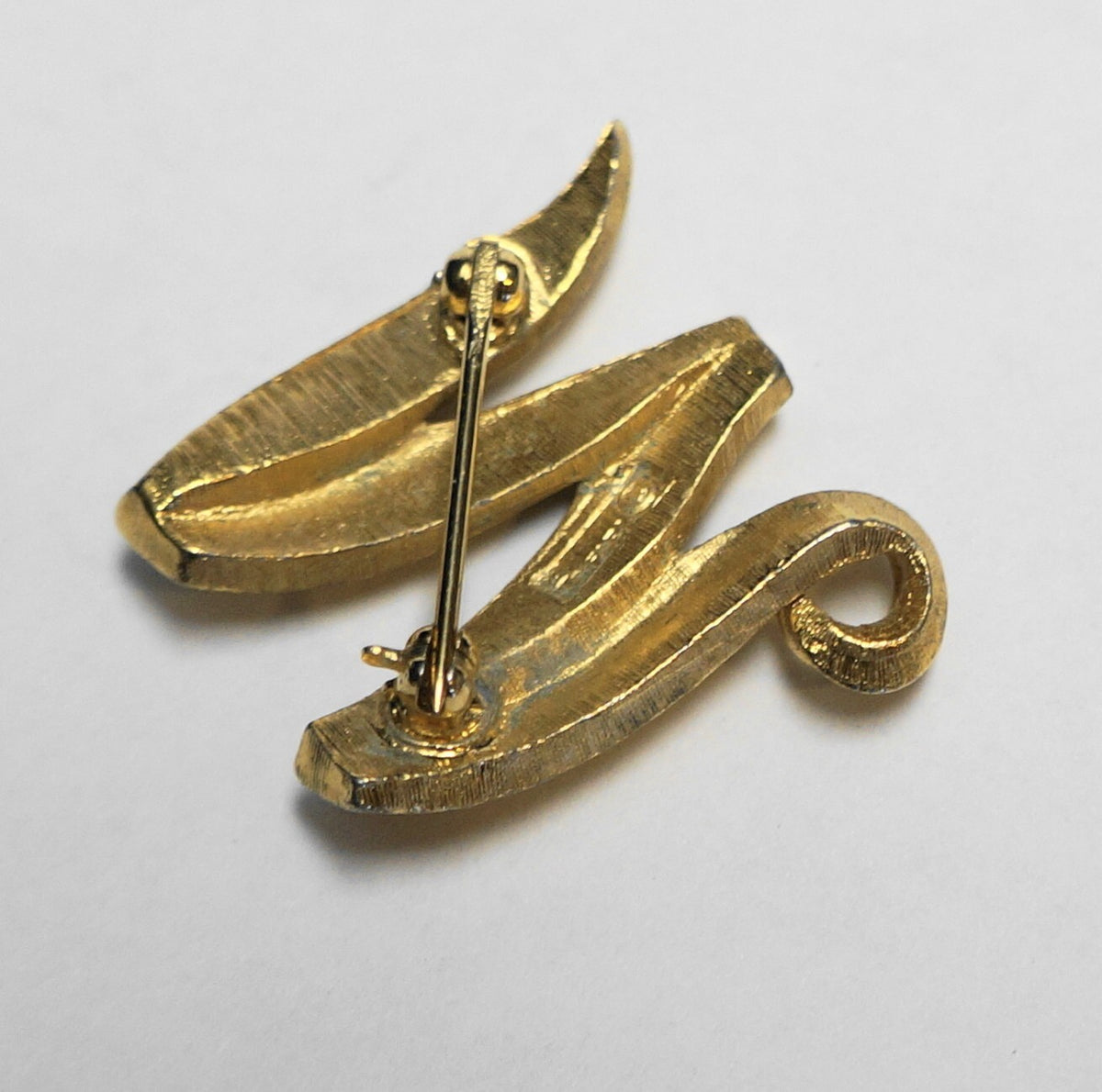Crown Trifari M or W Initial Brushed Gold Tone Pin Brooch