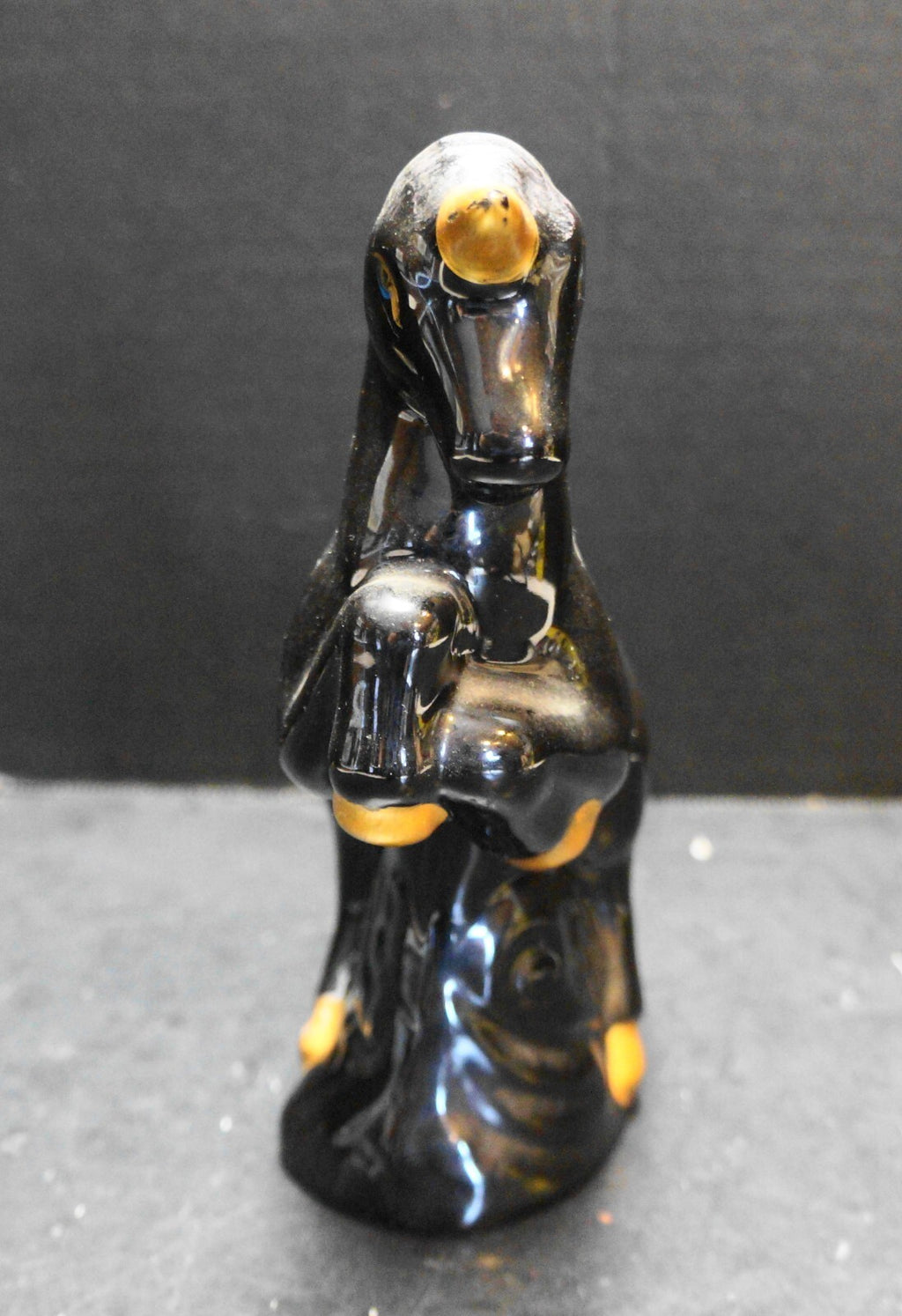 Black Glossy Unicorn Figurine Standing Gold Trim Pink Mane Tail