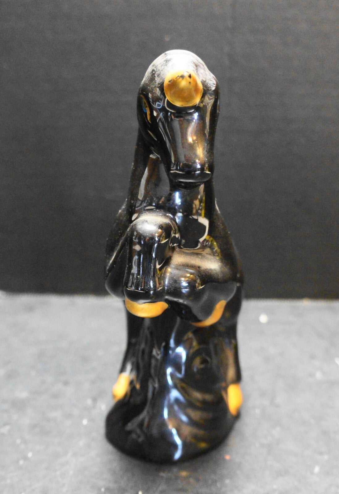 Black Glossy Unicorn Figurine Standing Gold Trim Pink Mane Tail
