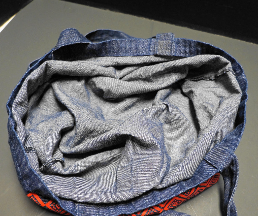 Red Mayan Print Design Dark Blue Denim Tote Bag