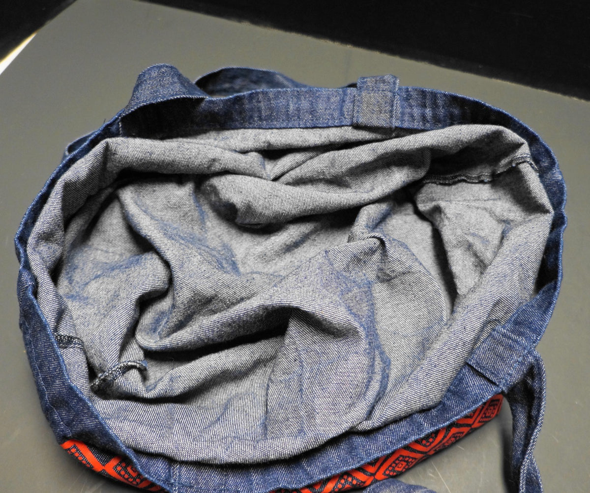 Red Mayan Print Design Dark Blue Denim Tote Bag