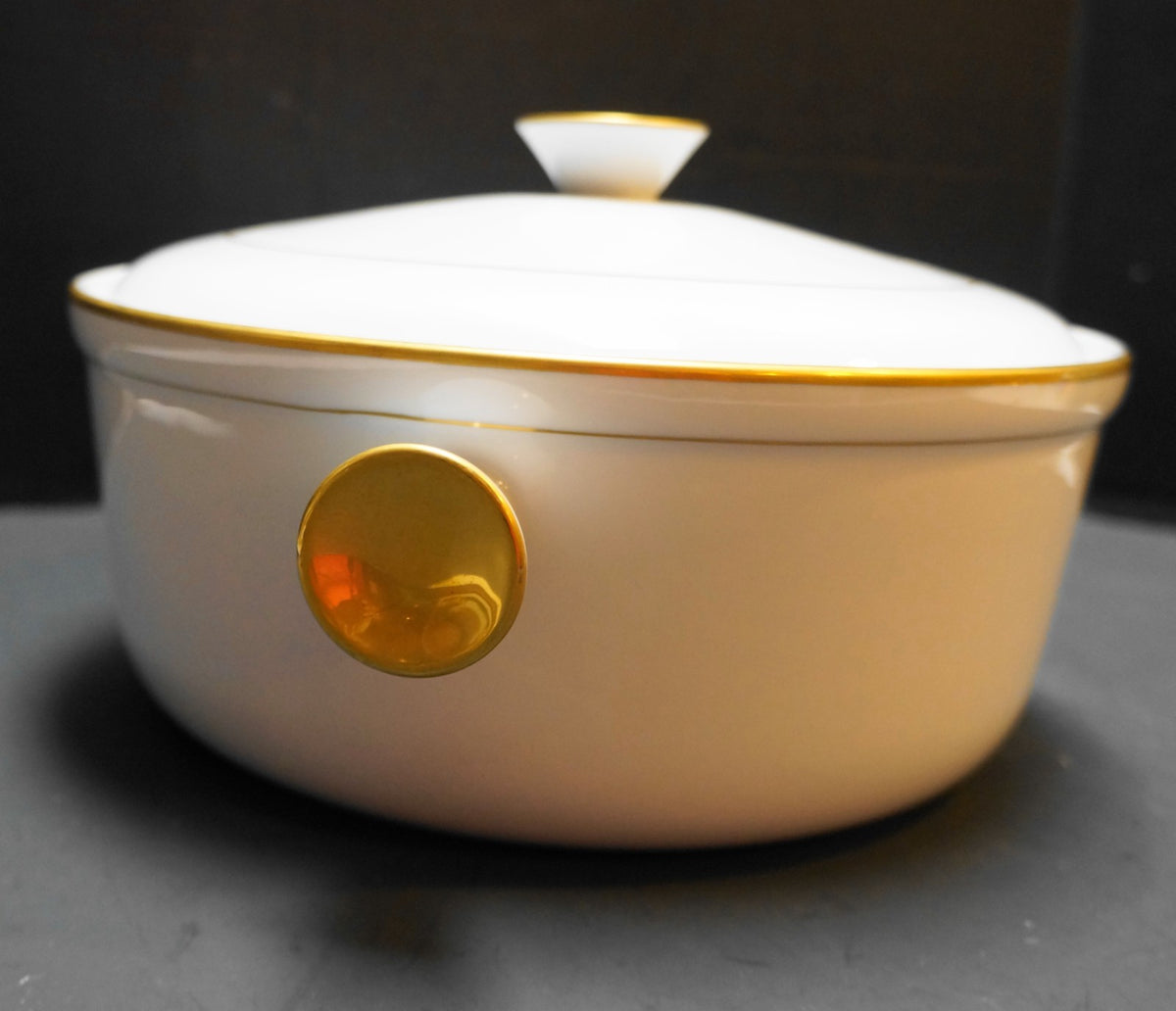 Andrea by Sadek Oven to Table White Porcelain Gold Trim Casserole Baking Dish