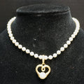 Express Vintage Faux Pearl Necklace Brushed Matte Gold Tone Heart Pendant