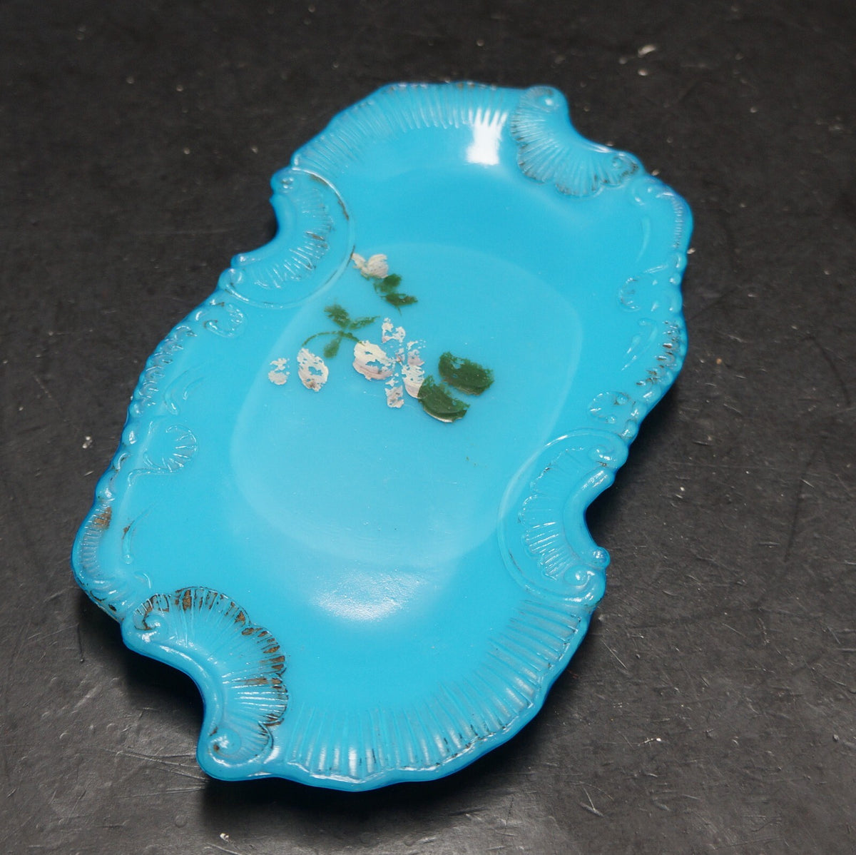 Dithridge EAPG Victorian Opaline Blue Milk Glass Dresser Vanity Tray