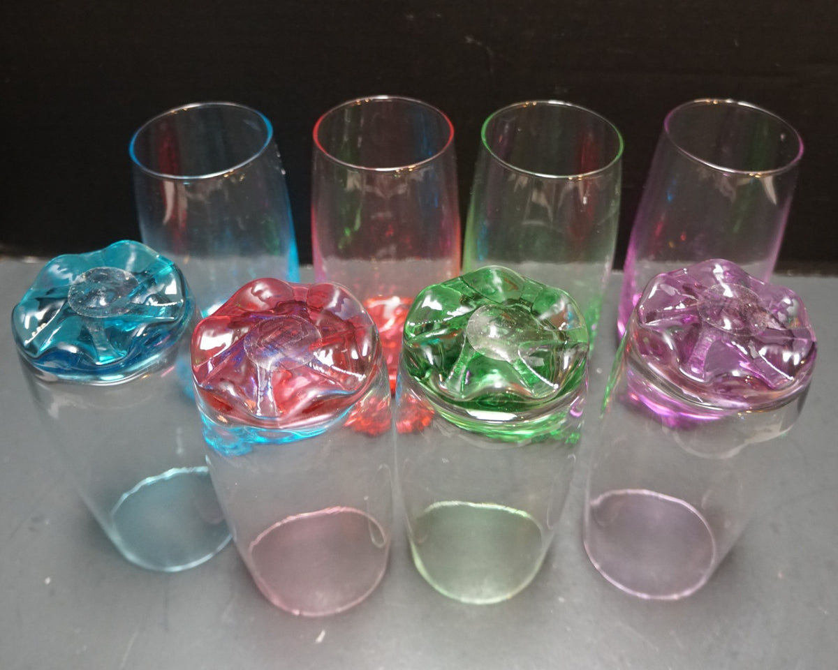Gibson Karissa Set of 8 Retro Glass 13 oz Tumblers in Colors 5.5" tall