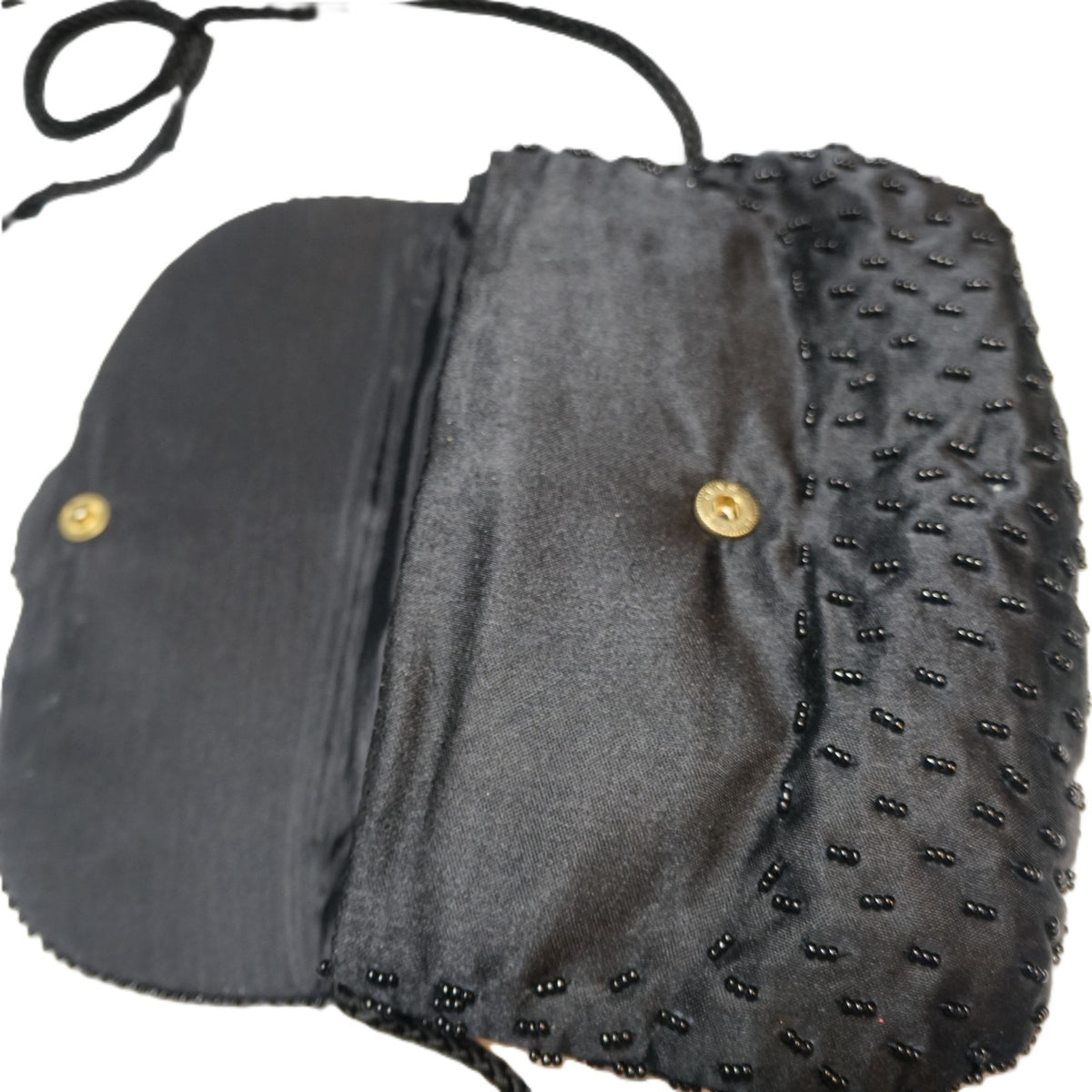 Black Satin Beaded Lotus Flowers Evening Bag Purse