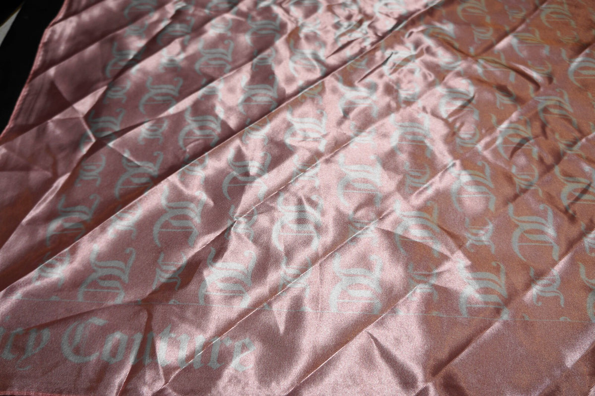 Juicy Couture Pink White Logo Print Satin Scarf 22 IN Square
