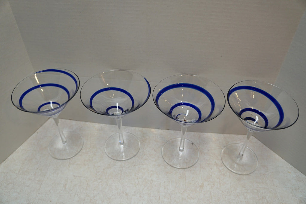 Pier 1 Swirline Cobalt Blue Martini Glasses Set of 4