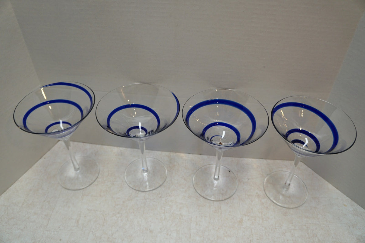 Pier 1 Swirline Cobalt Blue Martini Glasses Set of 4