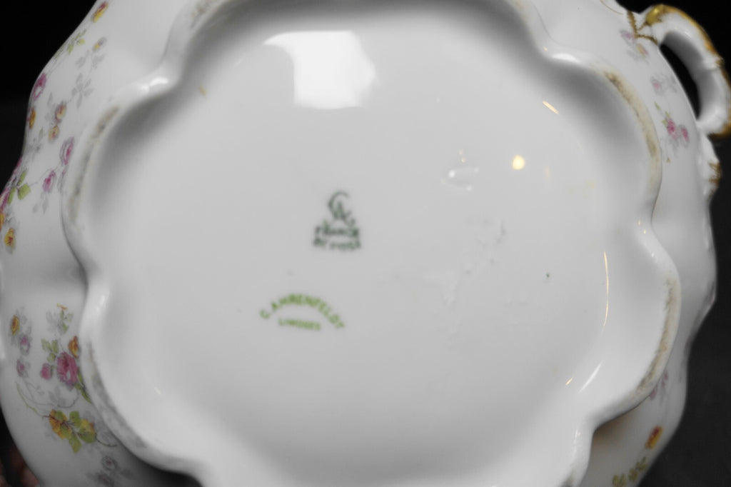 Charles Ahrenfeldt Limoges France Pink Roses Covered Round Vegetable Dish