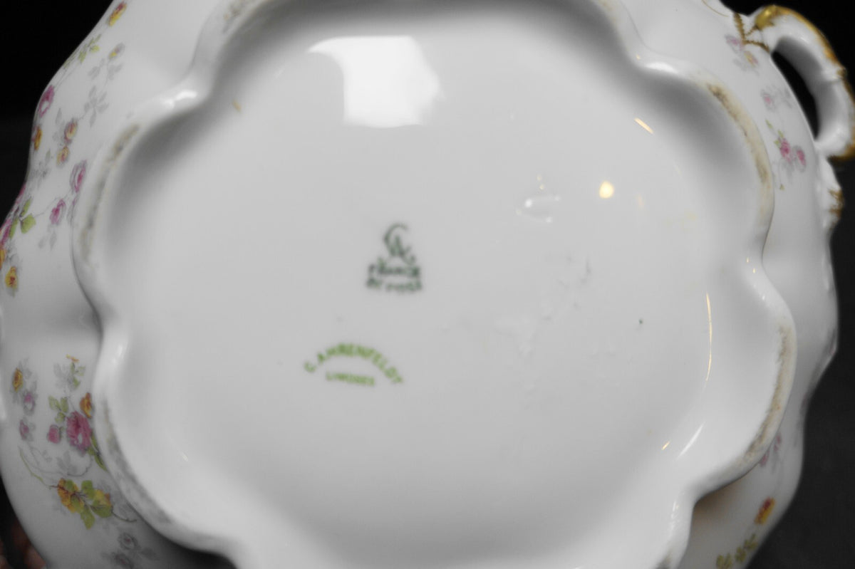 Charles Ahrenfeldt Limoges France Pink Roses Covered Round Vegetable Dish